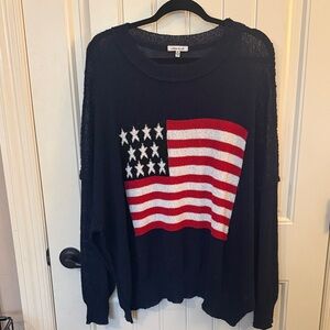 White Birch Navy Sweater with Flag Design